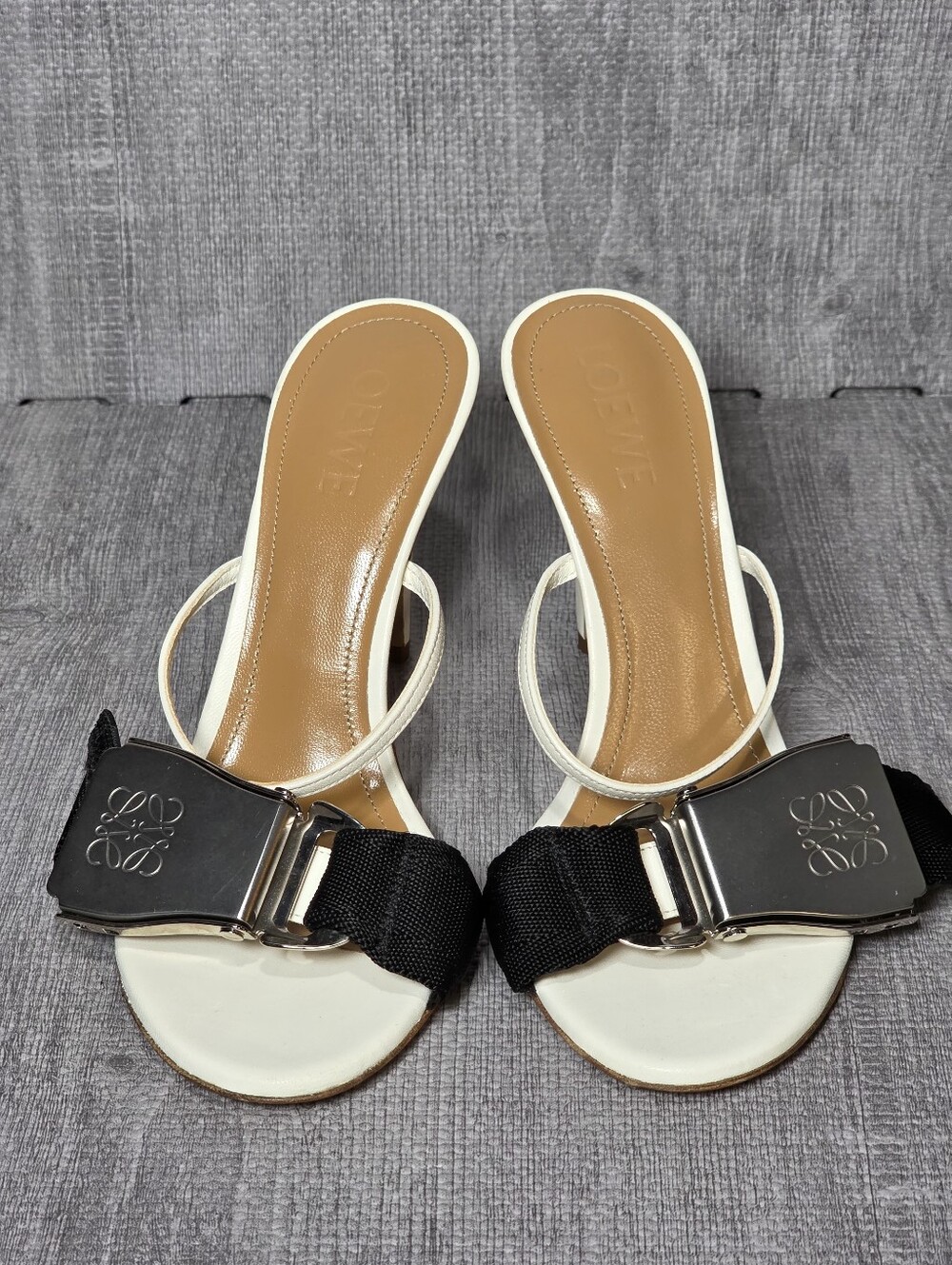 LOEWE Open Toe Leather Heels With Buckle Size 38 7.5us